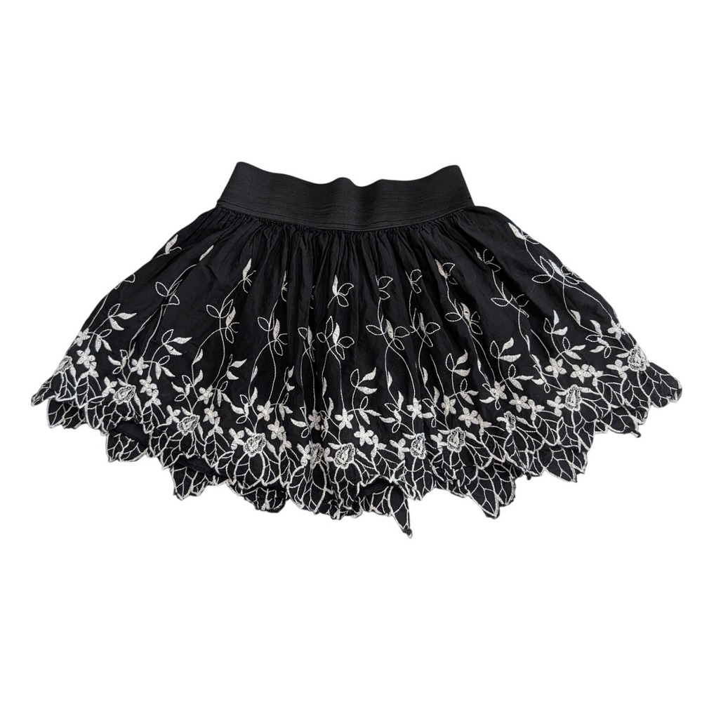 Poetry Clothing Black Embroidered Floral Mini Skirt Cotton Cottagecore M